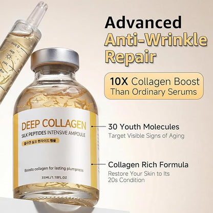 Deep Collagen Serum Silk Peptide Ampoule, Korean Anti Aging Serum for Face with Collagen & Peptide, Moisturizesmproves Elasticity (1.18 Fl.oz / 35ml)