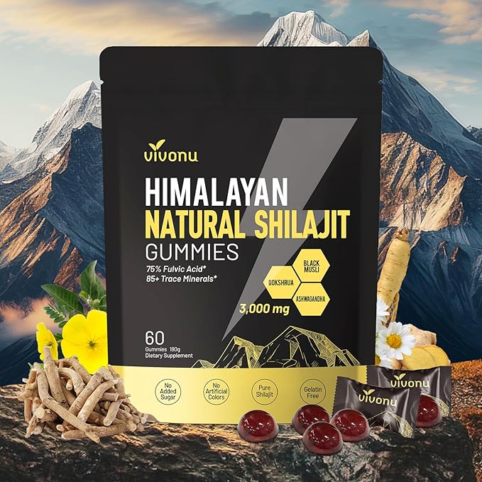 Pure Himalayan* Shilajit* Gummies, micronutrient Supplement, Himalayan Premium Ingredient with Shilajit, Ashwagandha, Gokshura, Fulvic Acid & 85+ Trace Minerals I for Men, Women (60 Gummies/1 Bag)