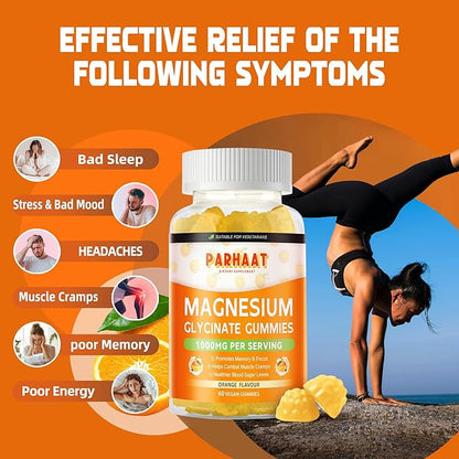 Magnesium Glycinate Gummies 1000mg - Sugar Free Magnesium Potassium Supplement with Vitamin D, B6, CoQ10 for Calm Mood & Sleep Support - 120 Orange Gummies 2 Pac