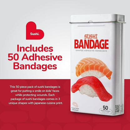 BioSwiss Bandages, Sushi Shaped Self Adhesive Bandage Set, Latex Free, Sterile Wound Care, 50 Count
