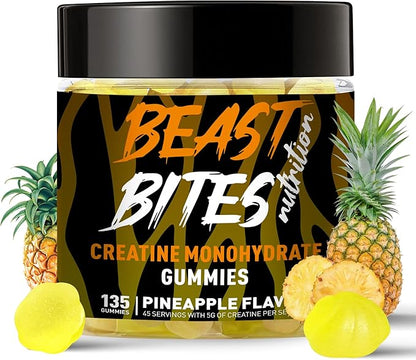 Creatine Monohydrate Gummies for Men & Women - 5g of Creatine Monohydrate per Serving - Sugar Free,Vegan, Pineapple Flavor, 135 Count (45 Servings)..
