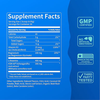 Nello Supercalm Powdered Drink Mix Tub, Cortisol Reducer* and Sleep Aid Supplement, L Theanine, Ksm-66 Ashwagandha, Magnesium Glycinate, Vitamin D 3, No Sugar, Non GMO, 30 Ct, Orange Creamsicle