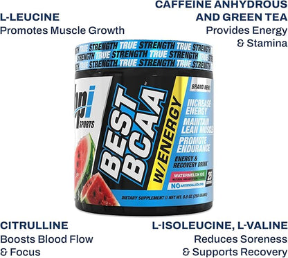 BPI Sports Best BCAA Powder - Muscle Recovery Support - Branched Chain Amino Acids Supplement | Amino Energy Powder for Lean Muscle Growth - Post Workout Recovery Drink - Hydration - Watermelon Ice