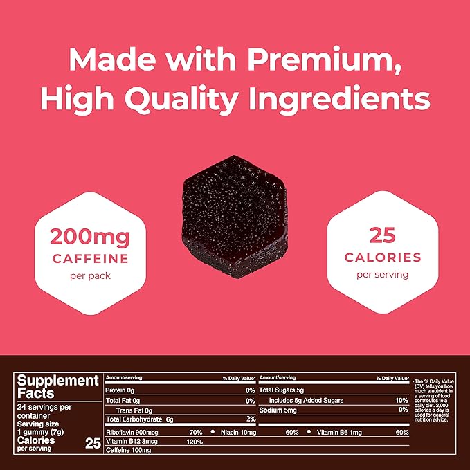 SGC Highest Concentration 100 mg Caffeine per Gummy, 2 Gummies per Pack, 12-Pack Mocca Shots Raspberry Chocolate Plant-Based Instant Energy with Herbal nootropics
