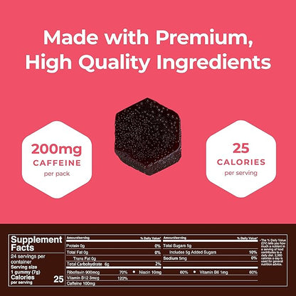 SGC Highest Concentration 100 mg Caffeine per Gummy, 2 Gummies per Pack, 12-Pack Mocca Shots Raspberry Chocolate Plant-Based Instant Energy with Herbal nootropics