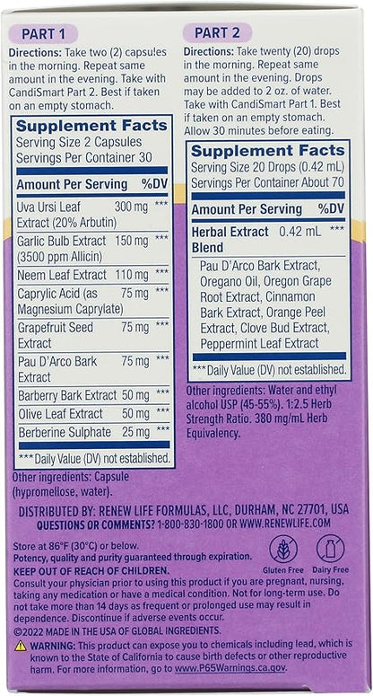 Renew Life Adult Cleanse - CandiSmart - 15-Day Yeast Cleansing Program - 2-Part Kit - Gluten & Dairy Free - 60 Vegetarian Capsules + 1 Fl. Oz. Tincture