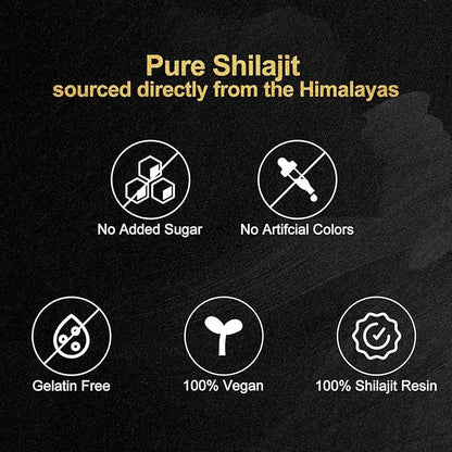 Shilajit Gummies, Form Himalayan Shilajit, with Ashwagandha Gokshura, No Added Sugar Non-GMO 100% Natural & Organic, Fulvic Acid & 85+ Trace Minerals for Men, Women | 60 Gummy