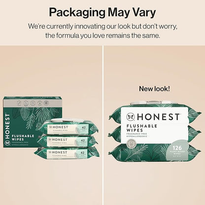 The Honest Company Hypoallergenic Flushable Wipes for Sensitive Skin, Tropical Leaves, 126 Count