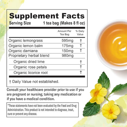 Numi Organic Damiana Uplift Herbal Tea – 48 Herbal Tea Bags – Energizing Blend for Mood Support Vitality & Daily Wellness