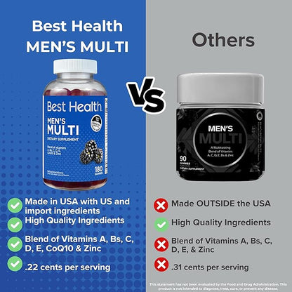 Men’s Multivitamin Gummies, Men’s Multivitamin Gummies with CoQ10, Vitamins A, C, Zinc & More, Natural BlackBerry Flavor with Other Natural Flavors (180ct)