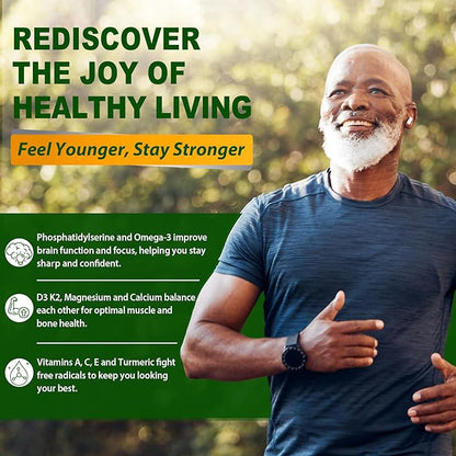 Multivitamin for Men 50 + Plus, Sugar Free Men Multivitamins Gummies w/Omega-3, Coq10, D3k2, Calcium, Magnesium, Zinc, Vitamins A, C & E, Mens Vitamins for 𝖧𝖾𝖱𝗍, Antioxidant, Brain, Bone, 60cts