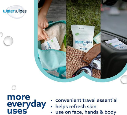 WaterWipes Sensitive+ On The Go Wipes,3-In-1 Cleans,Cares,Protects,99.9% Water,Unscented & Hypoallergenic Wet Wipes,28 Count (Pack of 2)