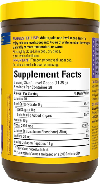 Nature Made Collagen Peptides Powder Type 1 and 3, Joint Support Collagen Powder Unflavored, Sugar Free, Keto Friendly with Biotin for Hair, Skin & Nails Support, 11.2 oz, 28 Day Supply
