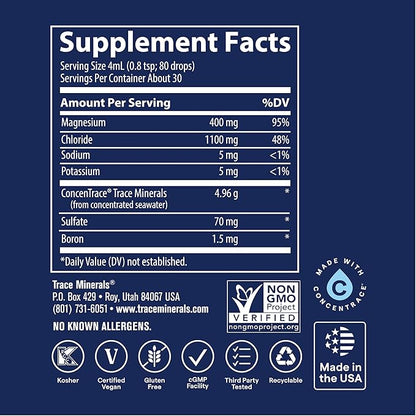 Trace Minerals Ionic Magnesium - Liquid Ionic Magnesium to Support Immune, Brain & Heart Health - Supplement to Aid Energy & Vitality - Supplement with Magnesium & Sodium - 4 fl oz (30 Servings)