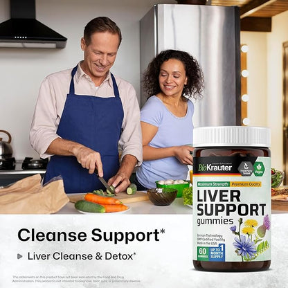 BIO KRAUTER® 9-in-1 Liver Detox with Vitamin C, Milk Thistle, Turmeric, Dandelion Root, Beet Root, Chanca Piedra for Liver Support - Vegan Liver Supplement, 60 Gummies, 30 Days of Supply - Non-GMO