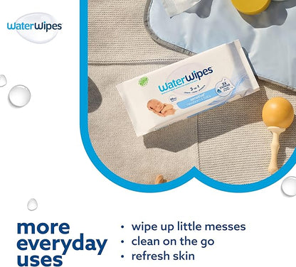 WaterWipes Sensitive+ Newborn & Baby Wipes, 3-In-1 Cleans, Cares, Protects, 99.9% Water, Unscented & Hypoallergenic, 720 Count (12 Packs)