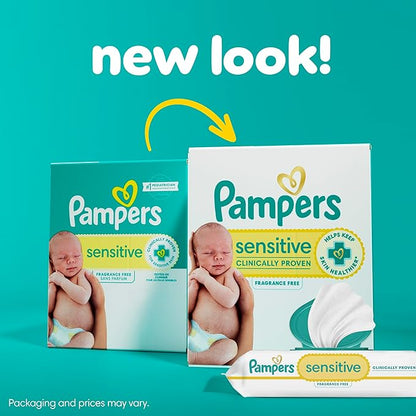 Pampers Sensitive Baby Wipes, Water Based, Hypoallergenic and Unscented, 1 Flip-Top (56 Wipes Total)