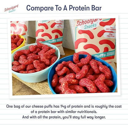 Schoolyard Keto (Fiery Hot) Protein Puffs - Low Carb, Low Sugar, 14g Protein, Gluten Free, High Protein Snack - Healthy, Diabetic Friendly, Low Calorie for kids and Adults | USA Made, (12 Pack)