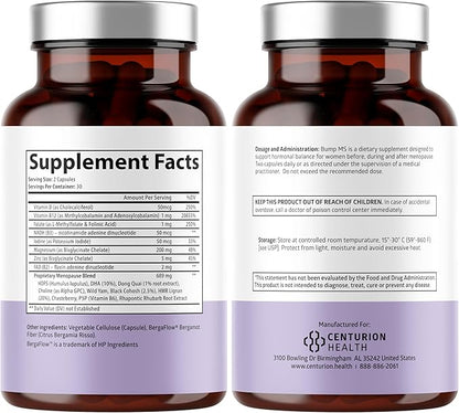 Centurion Health Bump MS, Complete Herbal Menopause Supplement for Women, 19 Powerful Ingredients with Dong Quai, Black Cohosh, Folinic Acid, Methylfolate, Wild Yam, Choline and DHA, 60 Caps