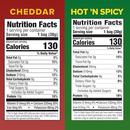 Pure Protein Cheesy Crackers Variety Pack, 6 Hot and Spicy and 6 Cheddar, High Protein Snack, 10G Protein, 1.34 oz, 12 Count
