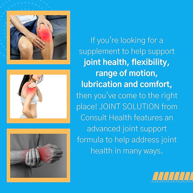 Consult Health Joint Solution Advanced Total Joint Health Dietary Supplement for Relief, Curcumin C3 Complex Turmeric for Maximum Flexibility, UC Type II Collagen, Hyaluronic Acid, 30 Capsules