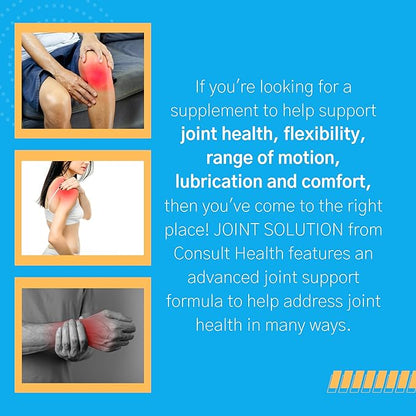 Consult Health Joint Solution Advanced Total Joint Health Dietary Supplement for Relief, Curcumin C3 Complex Turmeric for Maximum Flexibility, UC Type II Collagen, Hyaluronic Acid, 30 Capsules
