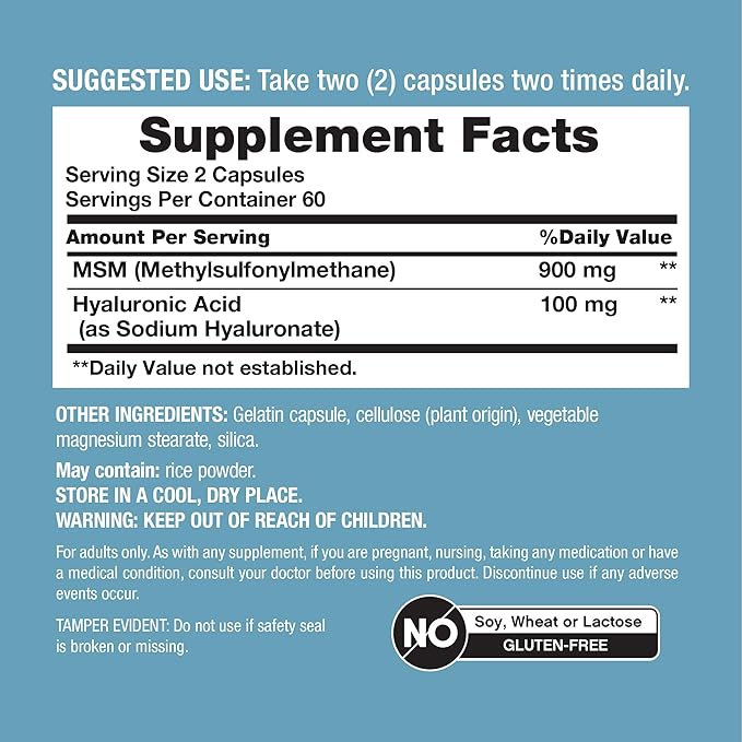 NeoCell Hyaluronic Acid with MSM 1000mg | 120 Capsules | Advanced Formula Supplement | Clinically Studied Ingredients