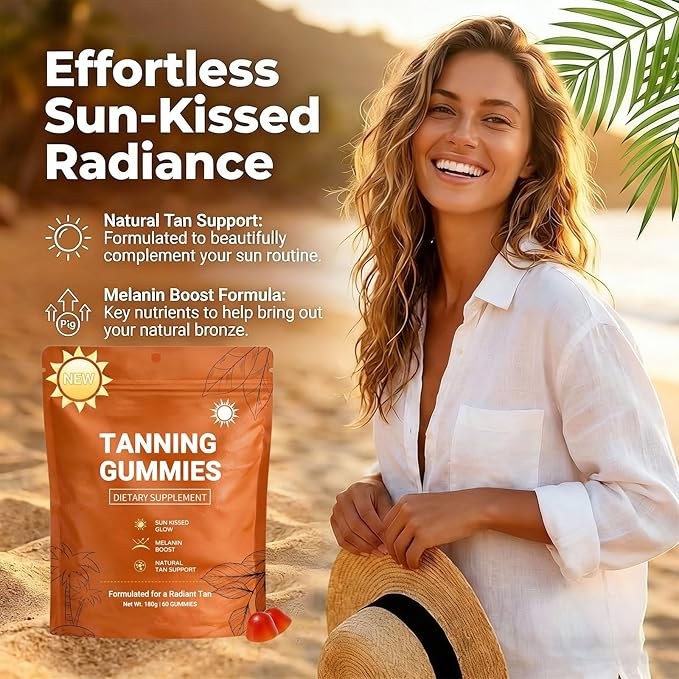 2026 New Tanning Gummies for Women, Skin Radiance & Hydration for Natural Looking Glow, Bronzing, with Vitamin C & E, Astaxanthin, Beta Carotene, Vegan & Sugar Free, Non-GMO, 60 Count (2 Pcs)
