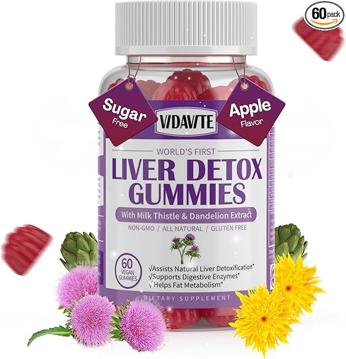 Liver Cleanse Detox & Repair Gummies — Sugar-free, US-Made, 1500mg Milk Thistle Supplement with Artichoke, Dandelion and 20+ Herbs — Liver Support Supplement for Men & Women(60 Vegan Gummies)