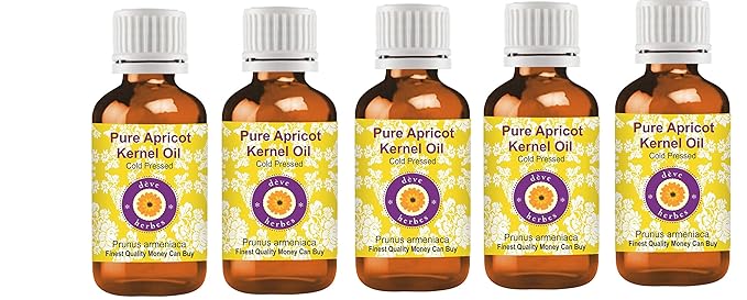 Deve Herbes Pure Apricot Kernel Oil (Prunus armeniaca) Cold Pressed (Pack of Five) 100ml X 5 (16.9 oz)