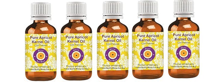 Deve Herbes Pure Apricot Kernel Oil (Prunus armeniaca) Cold Pressed (Pack of Five) 100ml X 5 (16.9 oz)