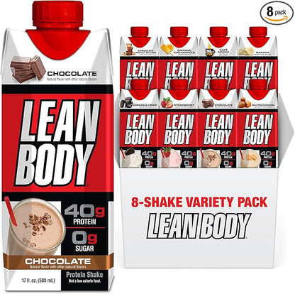 LEAN BODY 8 Flavor Variety Pack, 40g Protein, Zero Sugar, 24 Vitamins & Minerals to Support Immune Health, 17 fl oz, 8 Pack.