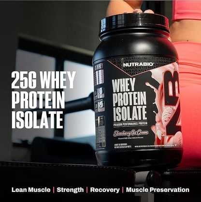NutraBio 100% Whey Protein Isolate Protein Powder, 25g Protein with Complete Amino Acid Profile, Non-GMO, Soy & Gluten Free, Low Carb, Low Calorie Whey Protein Powder, Strawberry Ice Cream, 2 Lbs