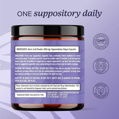 Boric Acid Suppositories for Women 600mg | pH Balance, Vaginal Odor & Itching | Feminine Hygiene & Intimate Health Support | Boric Acid for Women Vaginal Suppositories | Unscented, Vegan | 30 Ct