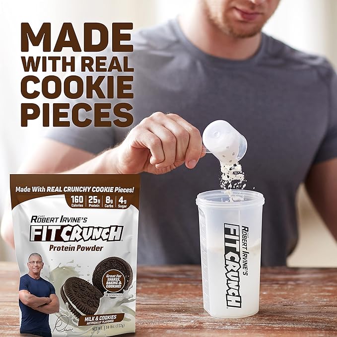 Fit Crunch Tri-Blend Whey Protein, Keto Friendly, Low Calories, High Protein (18 Servings, Milk & Cookies)