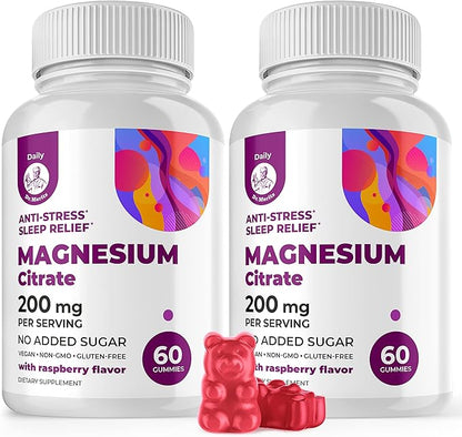 DR. MORITZ Magnesium Gummies for Adults - Sugar-Free Calm Magnesium Gummies - Supports a Healthy Stress Response - Raspberry Flavor - Non-GMO, 200 mg, 2 Pack (120 Count)
