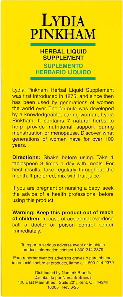 Lydia Pinkham Liquid Herbal Supplement for Menstruation and Menopause Support, 8 Ounce