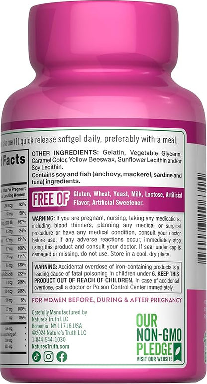Nature's Truth Prenatal Vitamins for Women | with DHA and Folic Acid | 60 Softgels | Non-GMO & Gluten Free Supplement
