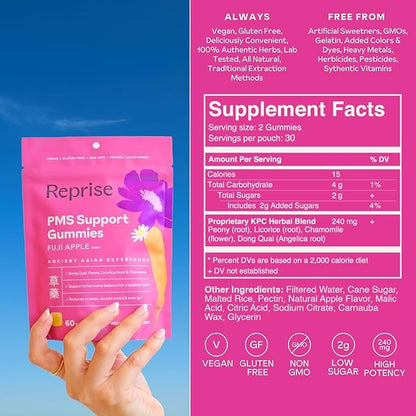 PMS Support Gummies for Women | Hormone Balance, Healthy Cycle | Relaxes Body, Reduces Cramps | Boosts Mood, Energy| Dong Quai, Peony Root, Licorice Root, Chamomile | Low Sugar Chews, 60 Gummies