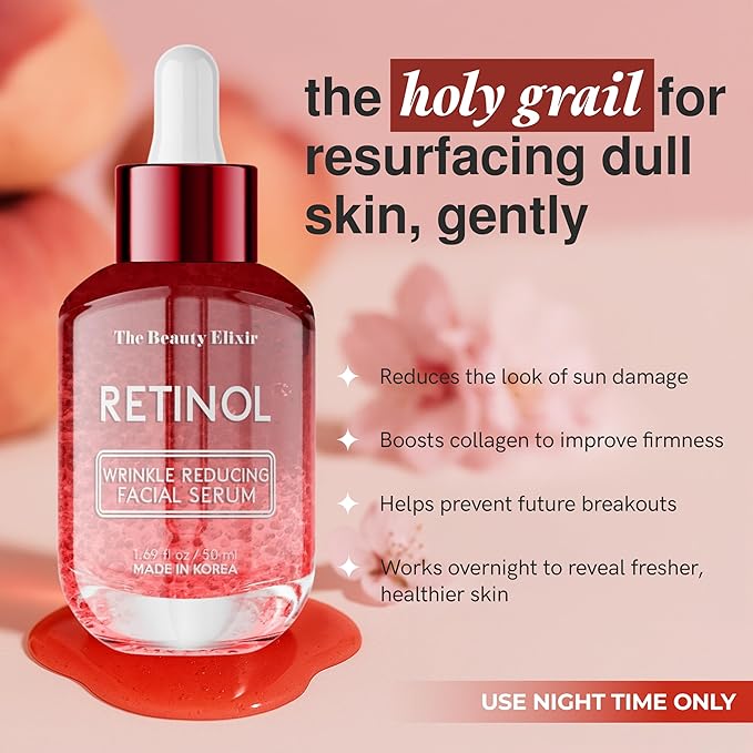 The Beauty Elixir Retinol Serum For Face - Dermatologist Tested, Anti-Aging, Fine Lines & Wrinkles & Post-Acne Marks Treatment - Clean Beauty, Cruelty-Free Korean Skin Care for All Skin Types - 1.69oz