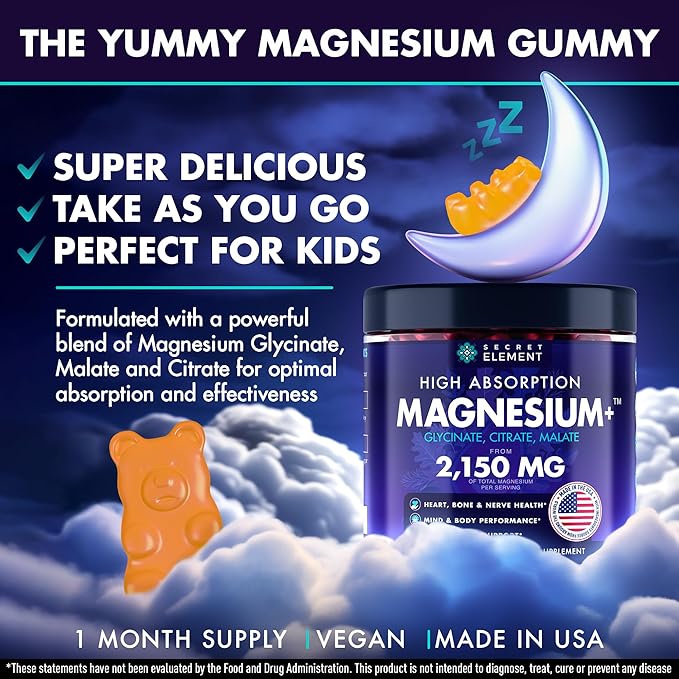 Magnesium Glycinate 2150MG, High Absorption Magnesium Glycinate, Citrate, Malate, Sugar-Free,Vegan, Inspired by Wellness Traditions Like Arjuna, 60 Wild Orange Flavor Chews