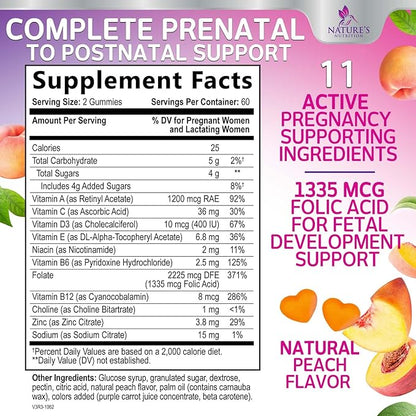 Prenatal Vitamins for Women - Pregnancy Vitamins Gummies with Folic Acid, Vitamin A, C, D3, B12, B6 - Prenatal Multivitamin Gummy for for Fetal Support, Pregnant & Nursing Women - 120 Gummies