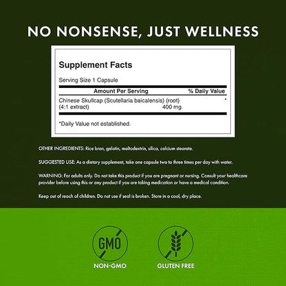 Swanson Chinese Skullcap - Herbal Supplement Promoting Relaxation & Sleep Support - Flavonoid Formula to Help Soothe Nerves - (90 Capsules, 400mg Each)