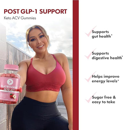 Flat Tummy Keto ACV Gummies, 60 Count – Specialized Formula, Post GLP-1 Keto Supplement, Vegan-Friendly, Non-GMO - Apple Cider Vinegar Gummies, BHB Salts, Beet and Pomegranate Superfood Powders