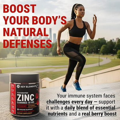 Immune Support Zinc Gummies 50mg with Elderberry Vitamin C and Zinc Supplements - Natural Antioxidant with Copper Vitamin D3 K2 Magnesium - Rich Berry Taste, Sugar-Free, 120 Gummies
