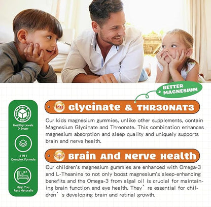 Magnesium Complex Gummies for Kids & Adults- Magnesium Glycinate Supplement- Support Calm Stress Relief, Bones, Mood Vegan- Sugar-Free Orange Flavor, 60 Gummies