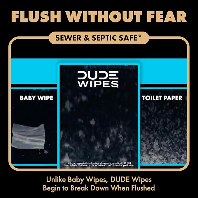 DUDE Wipes Morning Grind Flushable Wipes - Coffee Scented Extra-Large Adult Wet Wipes - 3 Pack (144 Count) - Infused with Coffee Oil, Vitamin E, and Aloe - Septic and Sewer Safe