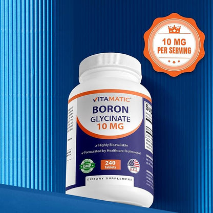 Vitamatic Chelated Boron (as Glycinate) 10mg 240 Tablets - Supports Hormone Balance, Bone Health & Connective Tissue- 2 Pack