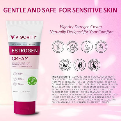 Estrogen Cream For Women, Natural Bioidentical, Hot Flashes Menopause Relief, Estrogen Cream With Wild Yam, Menstrual Cycle & Body Balance Support, Helps Reduce Hot Flashes, Paraben-Free, Vegan, 3-Month Supply(4 Oz)