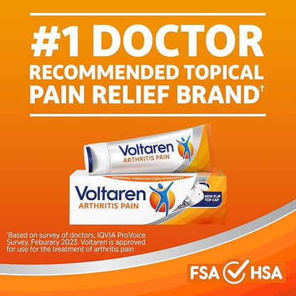 Voltaren Arthritis Pain Gel for Powerful Topical Arthritis Pain Relief with Diclofenac - NEW Easy Open Cap - 100 g Tube And 20 g Travel Size Tube